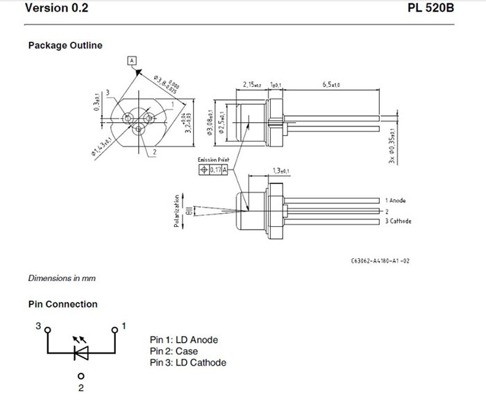 OSRAM 80mW 520nm 녹색 Grass 녹색 레이저 다이오드s PLT5 520B TO56 Package