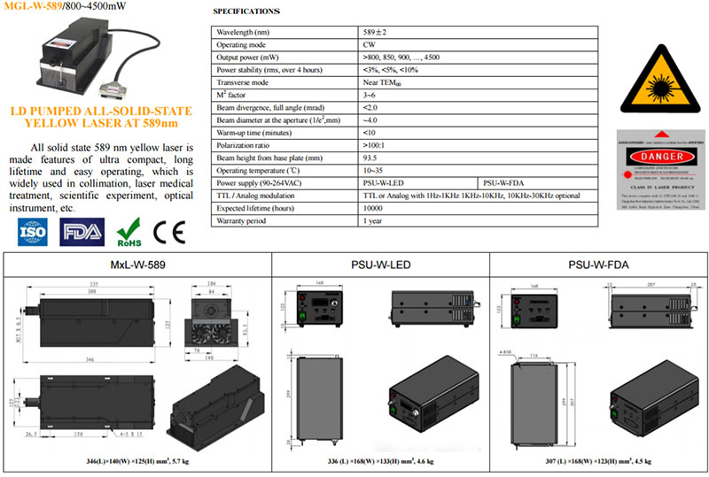 589nm 1000mW 노란색 dpss laser High quality CW Laser with Modulation