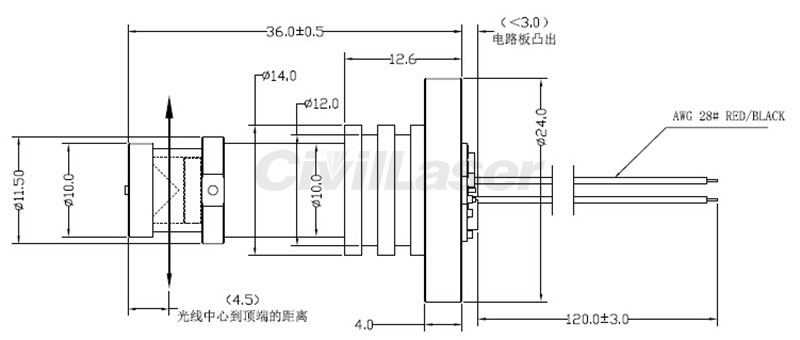 360º Omnibearing HD 레이저 모듈 635nm 20mW 빨간색 Line 24mm*36mm