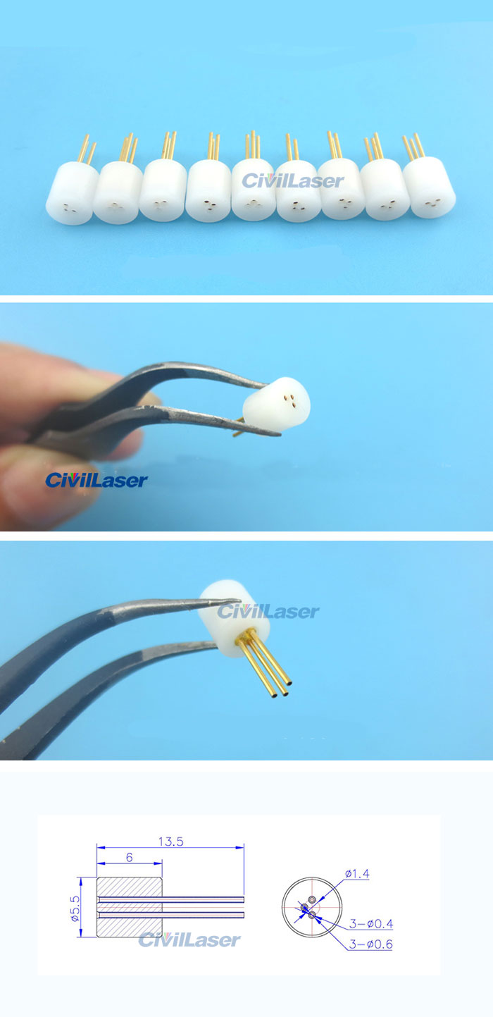 White Three-pins 레이저 다이오드 Test Socket 레이저 다이오드 Detector 5.5*13.5mm